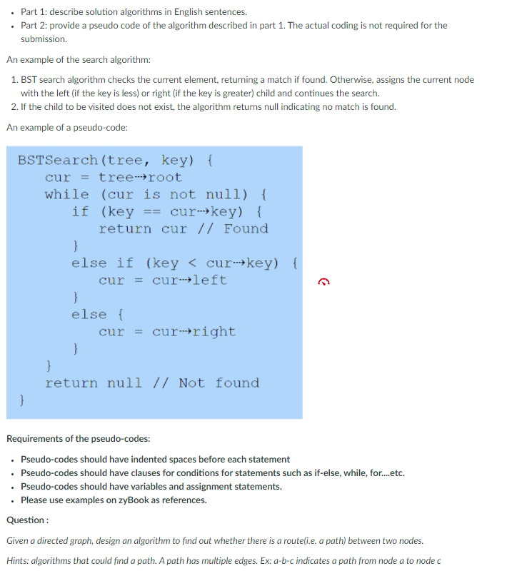 Solved Part 1: describe solution algorithms in English | Chegg.com