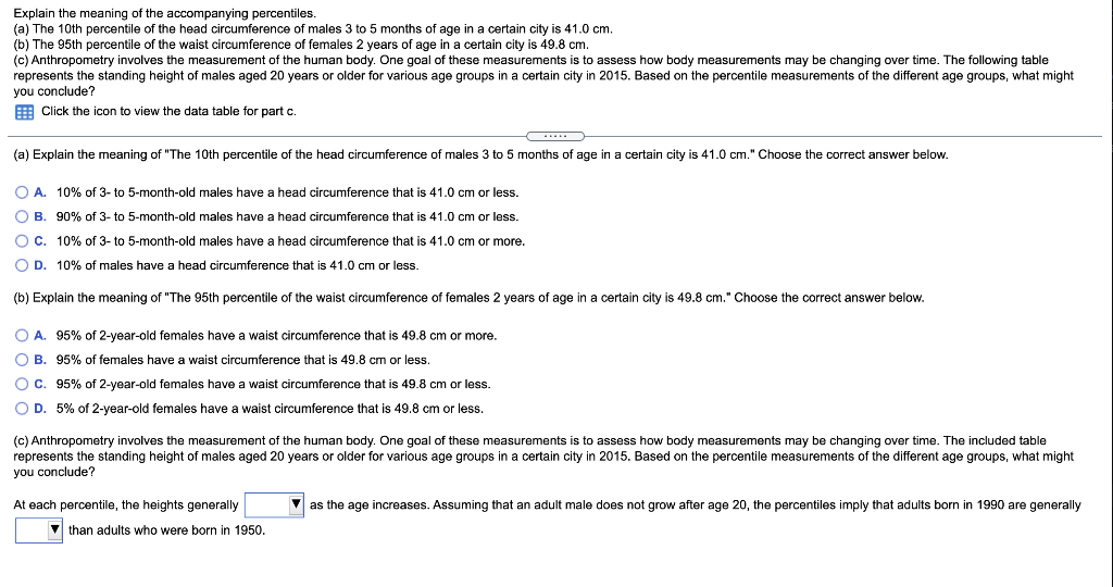 Solved Explain the meaning of the percentiles.