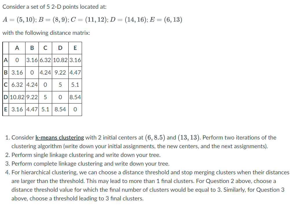 Consider a set of 5 2-D points located at: | Chegg.com