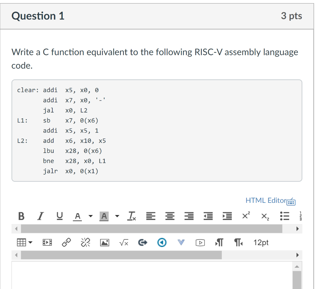 Question 1 3 pts Write a C function equivalent to the | Chegg.com