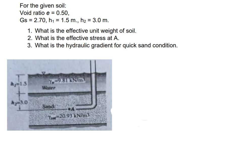 Solved For the given soil: Void ratio e = 0.50, Gs = 2.70, | Chegg.com