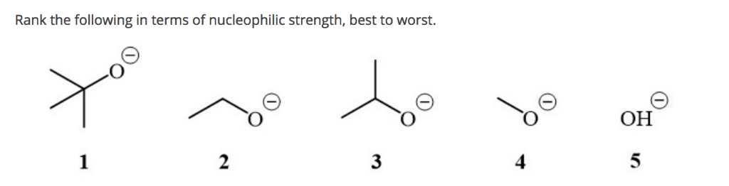 Solved Rank the following in terms of nucleophilic strength, | Chegg.com