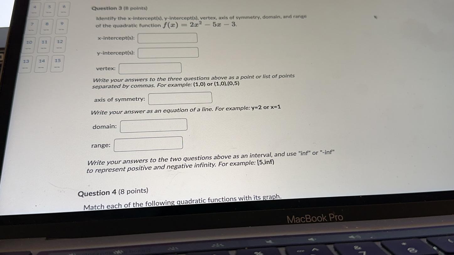 identify the vertex axis of symmetry and x intercept s