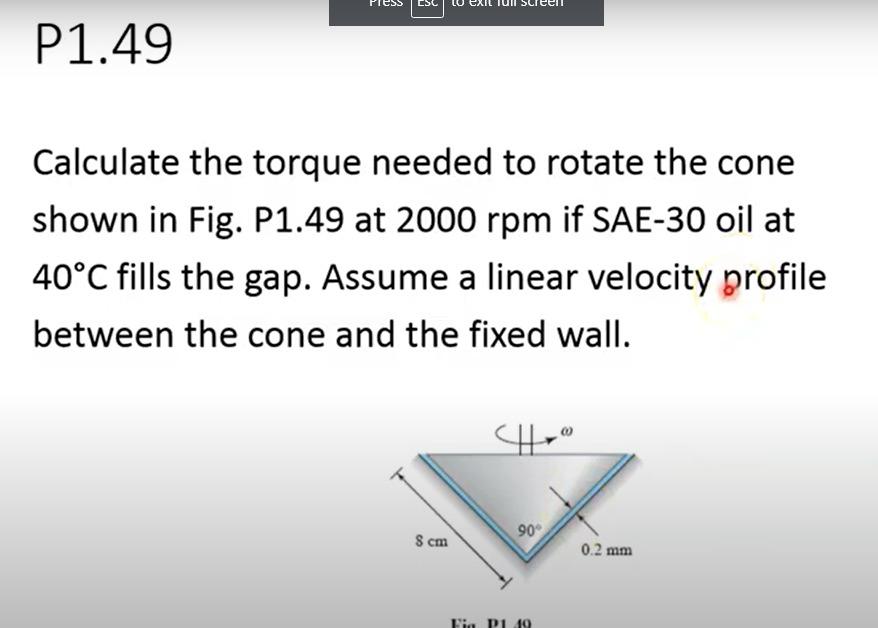 Solved P1.49 Calculate the torque needed to rotate the cone