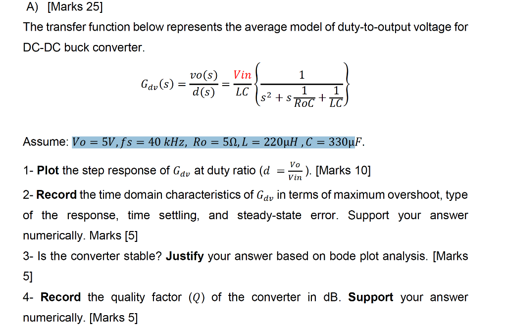 A) [Marks 25] The transfer function below represents | Chegg.com