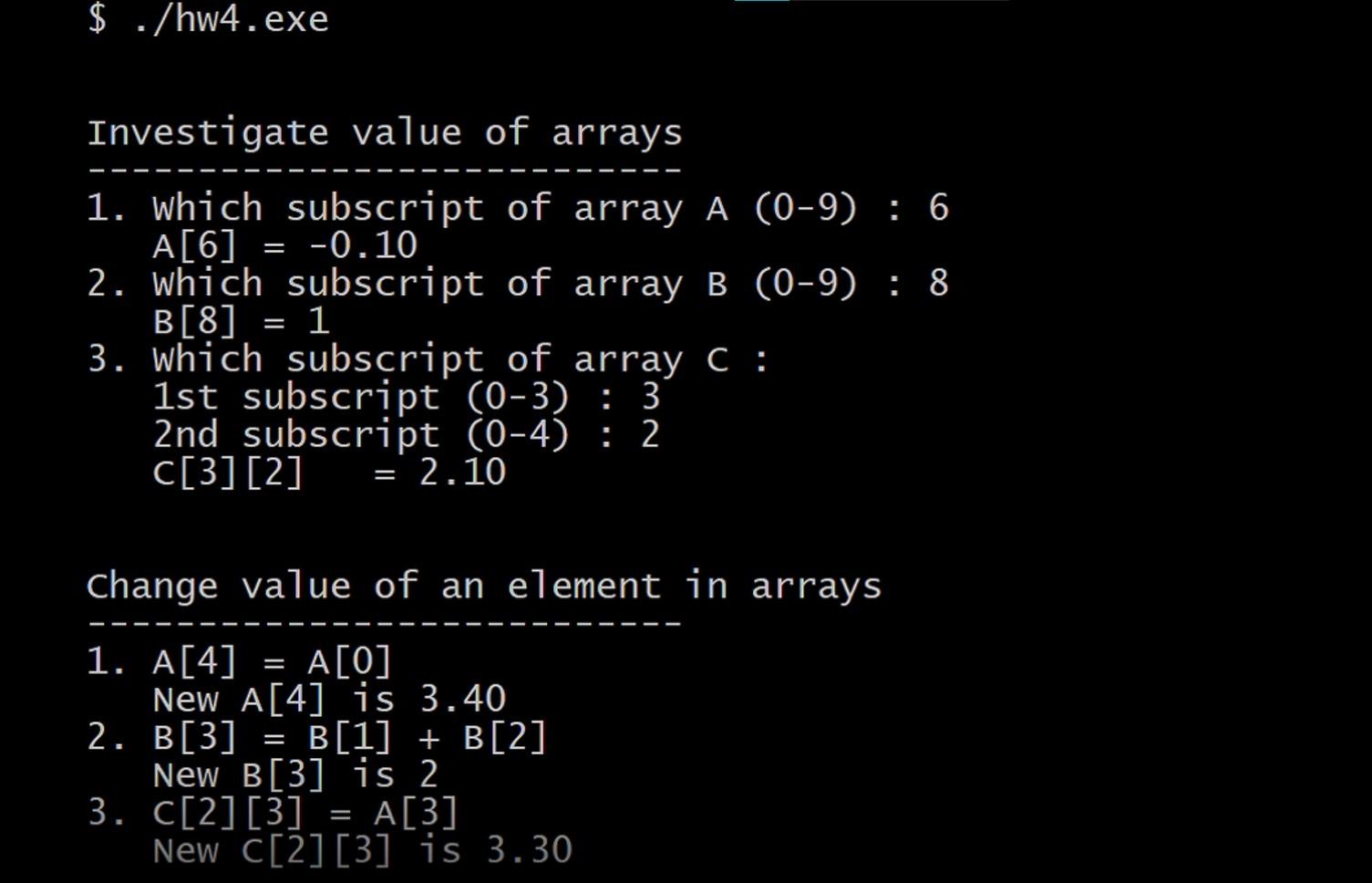 Solved Investigate Value Of Elements From Three Arrays, With | Chegg.com