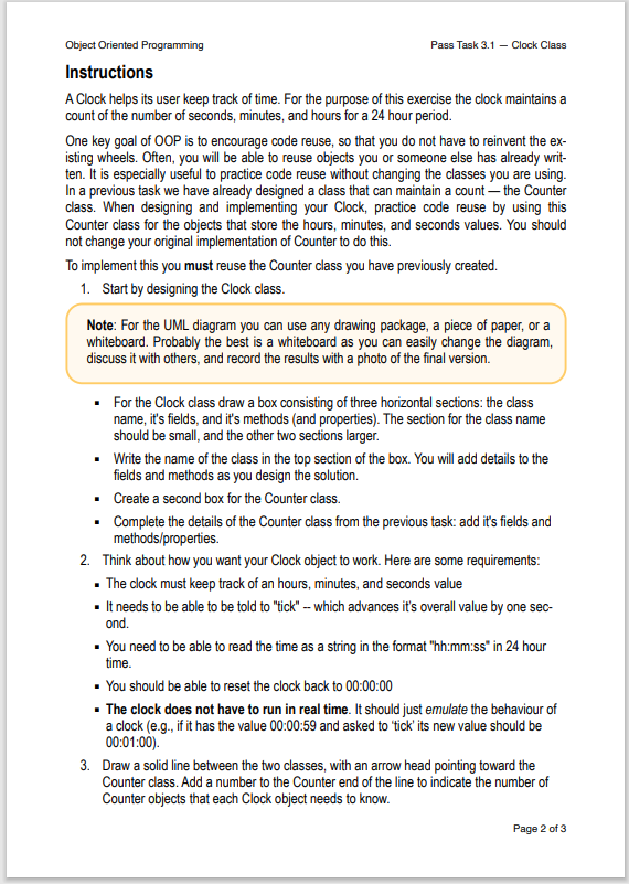 Solved Object Oriented Programming Pass Task 3.1 - Clock | Chegg.com