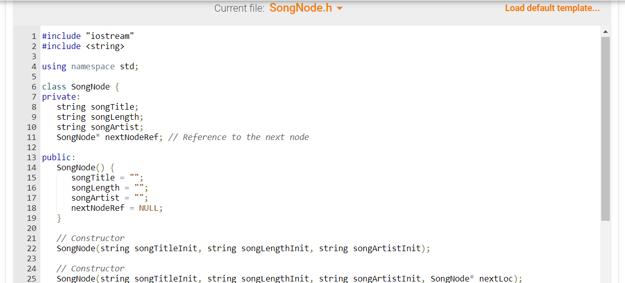 Solved Given main(), complete the SongNode class to include | Chegg.com