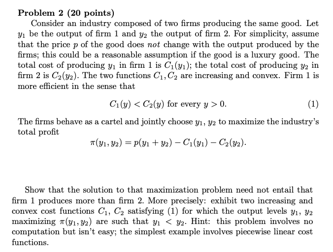 Solved Problem 2 (20 points) Consider an industry composed | Chegg.com