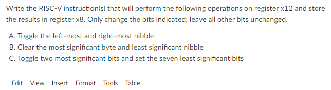 Solved Write the RISC-V instruction(s) that will perform the | Chegg.com