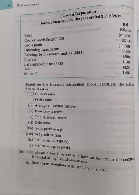 Solved Financial Analysis 45 3 (a) The finance manager of | Chegg.com