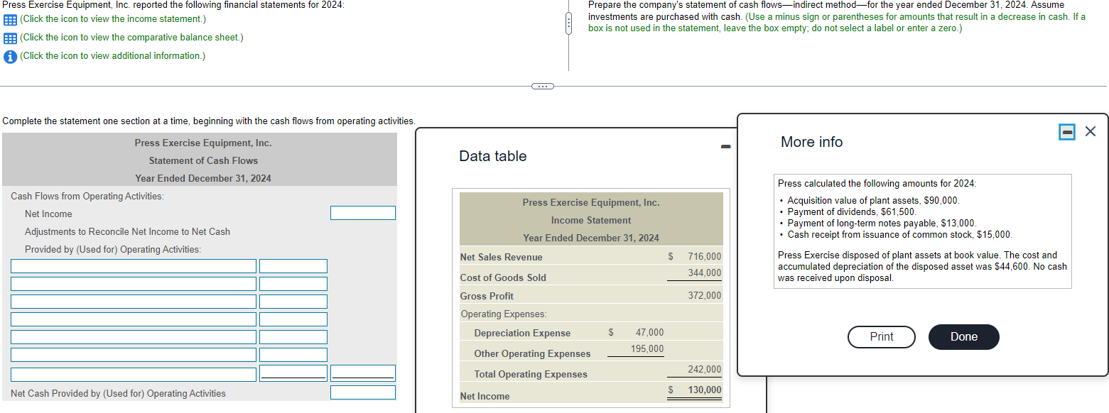 Solved Press Exercise Equipment, Inc. reported the following