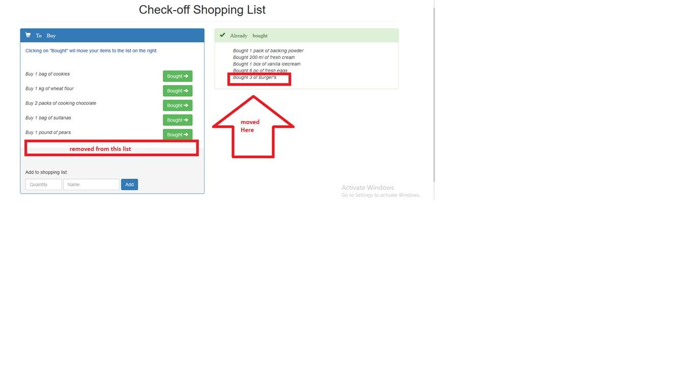 Solved Check-off Shopping List To Buy Clicking on "Bought" | Chegg.com