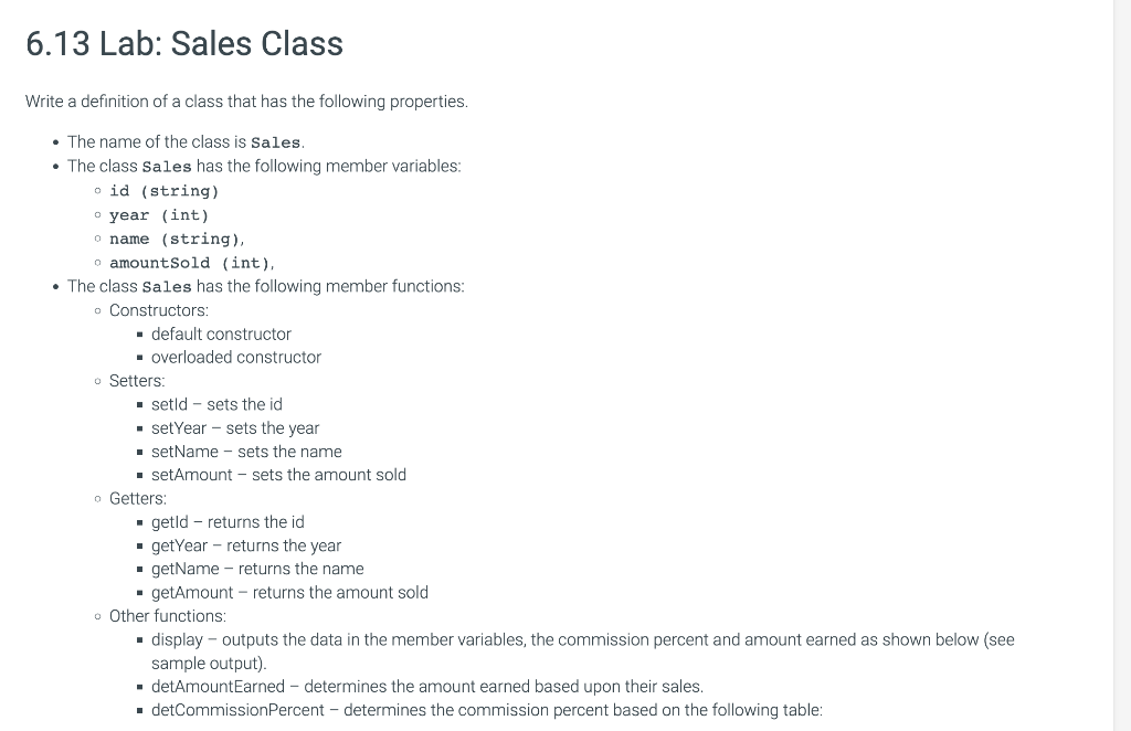 Solved 6.13 Lab: Sales Class Write a definition of a class | Chegg.com