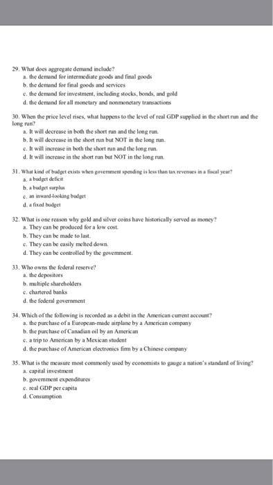 Solved 29. What does aggregate demand include? a, the demand | Chegg.com