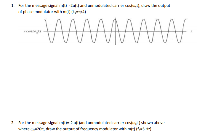 Solved 1 For The Message Signal M T 2u T And Unmodula Chegg Com