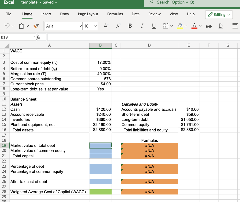 Solved Excel Online Structured Activity: WACC The Paulson | Chegg.com