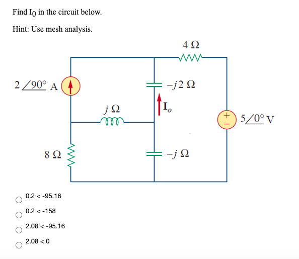 Solved Find Io in the circuit below. Hint: Use mesh | Chegg.com