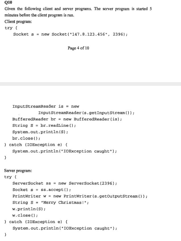 Solved Q10 Given the following client and server programs. | Chegg.com