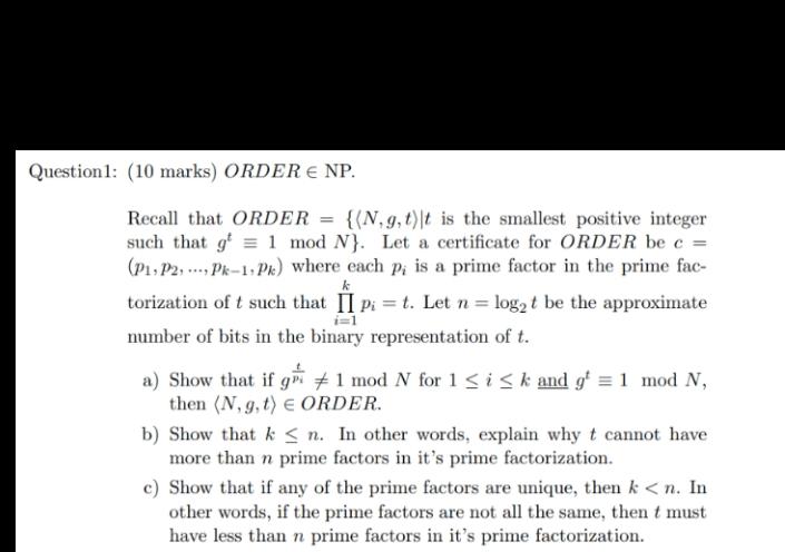 Questionl 10 Marks Order E Np Recall That Orde Chegg Com