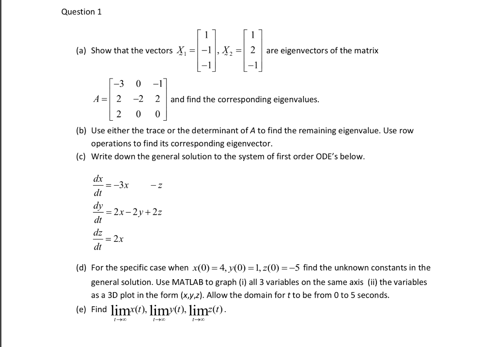 Solved Question 1 1 X 2 Are Eigenvectors Of The Matrix