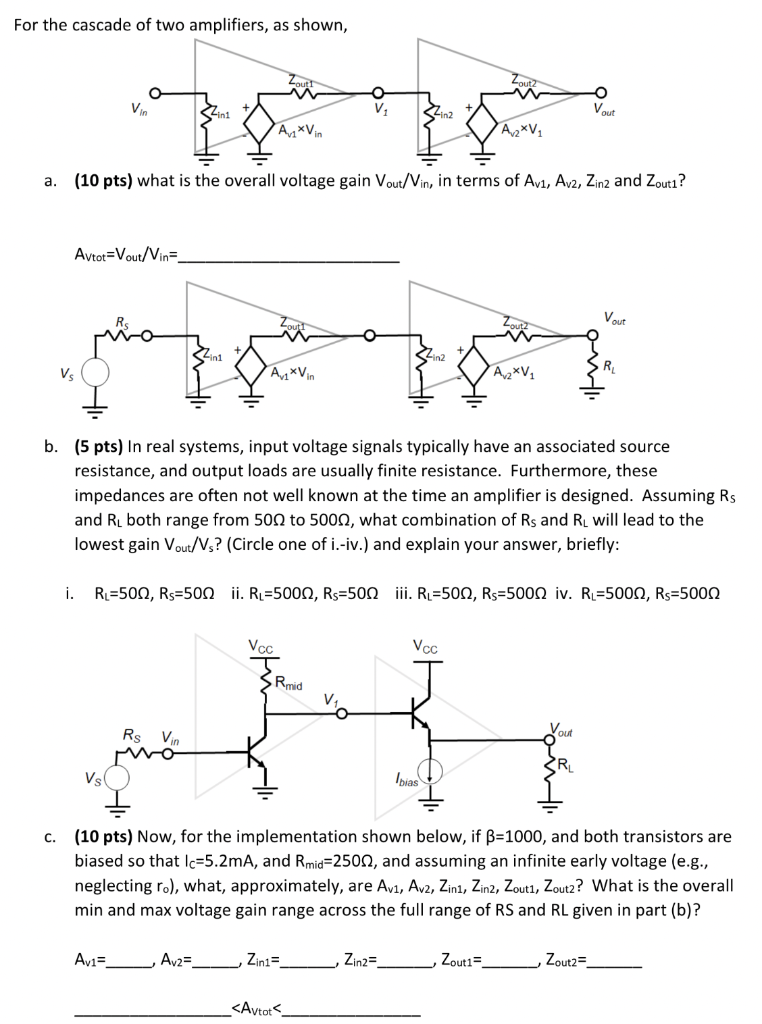 Solved For The Cascade Of Two Amplifiers, As Shown, V V1 | Chegg.com