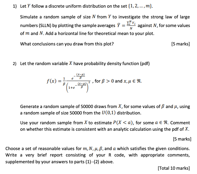 1 Let Y Follow A Discrete Uniform Distribution On Chegg Com