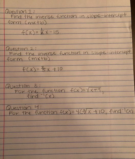 Solved Question 1: Find the inverse function in | Chegg.com