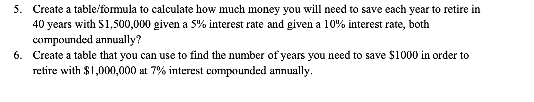 Solved 5. Create A Table Formula To Calculate How Much Money 