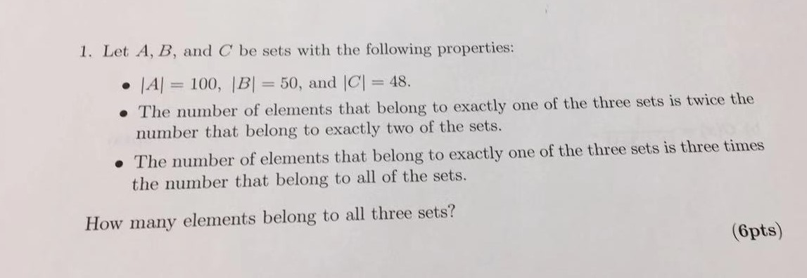 Solved 1. Let A, B, And C Be Sets With The Following | Chegg.com