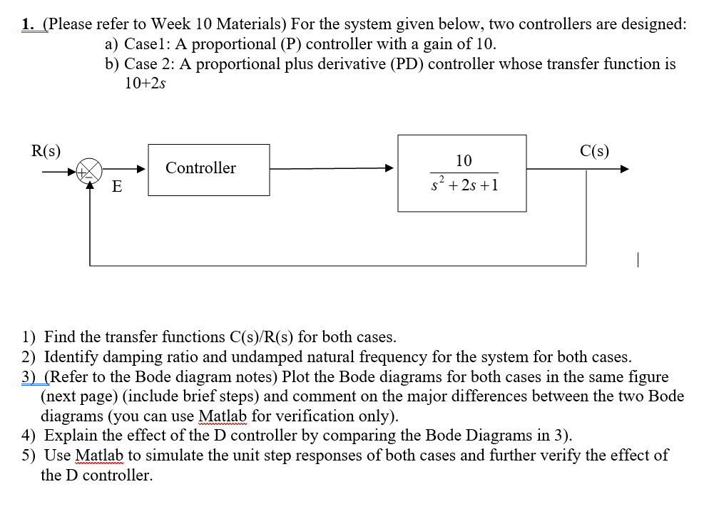 Solved Please Solve 3, 4, 5. The Transfer Function For Case 