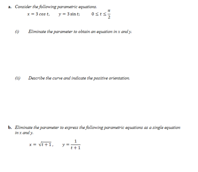 Solved a. Consider the following parametric equations. x = 3 | Chegg.com