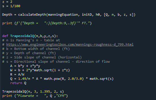 Solved The Mannings Equation is used to find the Flow Q | Chegg.com