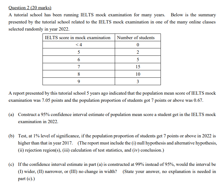 Solved Question 2 (20 marks) A tutorial school has been | Chegg.com