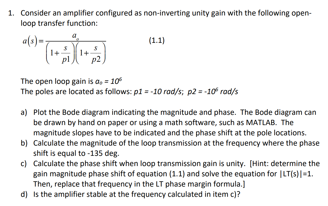 Solved 1. Consider an amplifier configured as non-inverting | Chegg.com