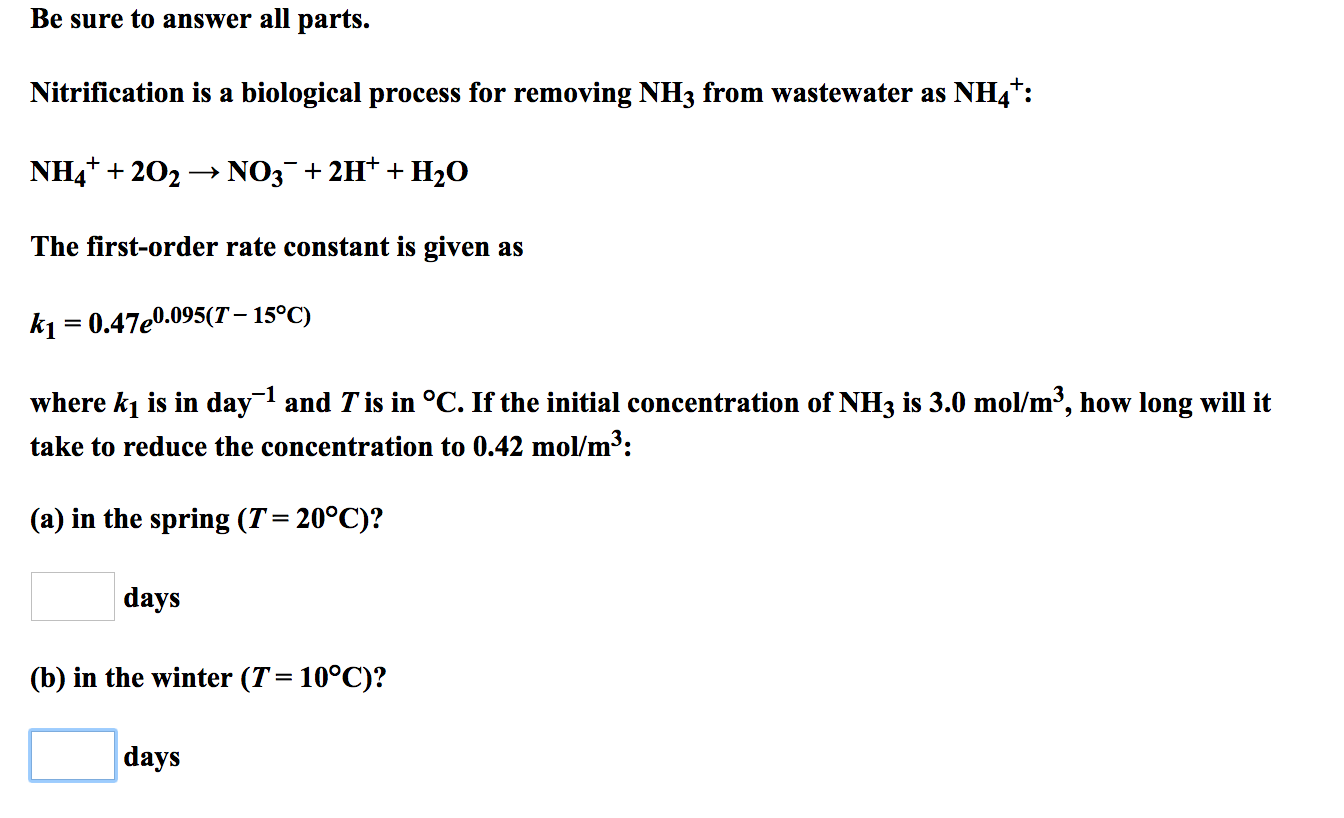 Solved Be sure to answer all parts. Nitrification is a | Chegg.com