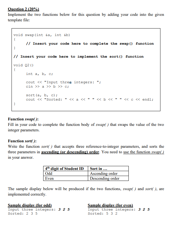 Solved Question 2 (20%) Implement the two functions below | Chegg.com