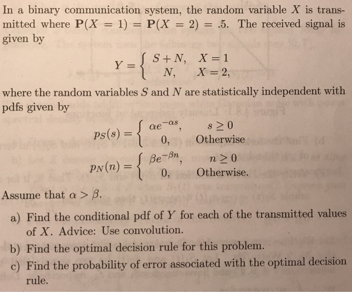 Solved In a binary communication system, the random variable | Chegg.com