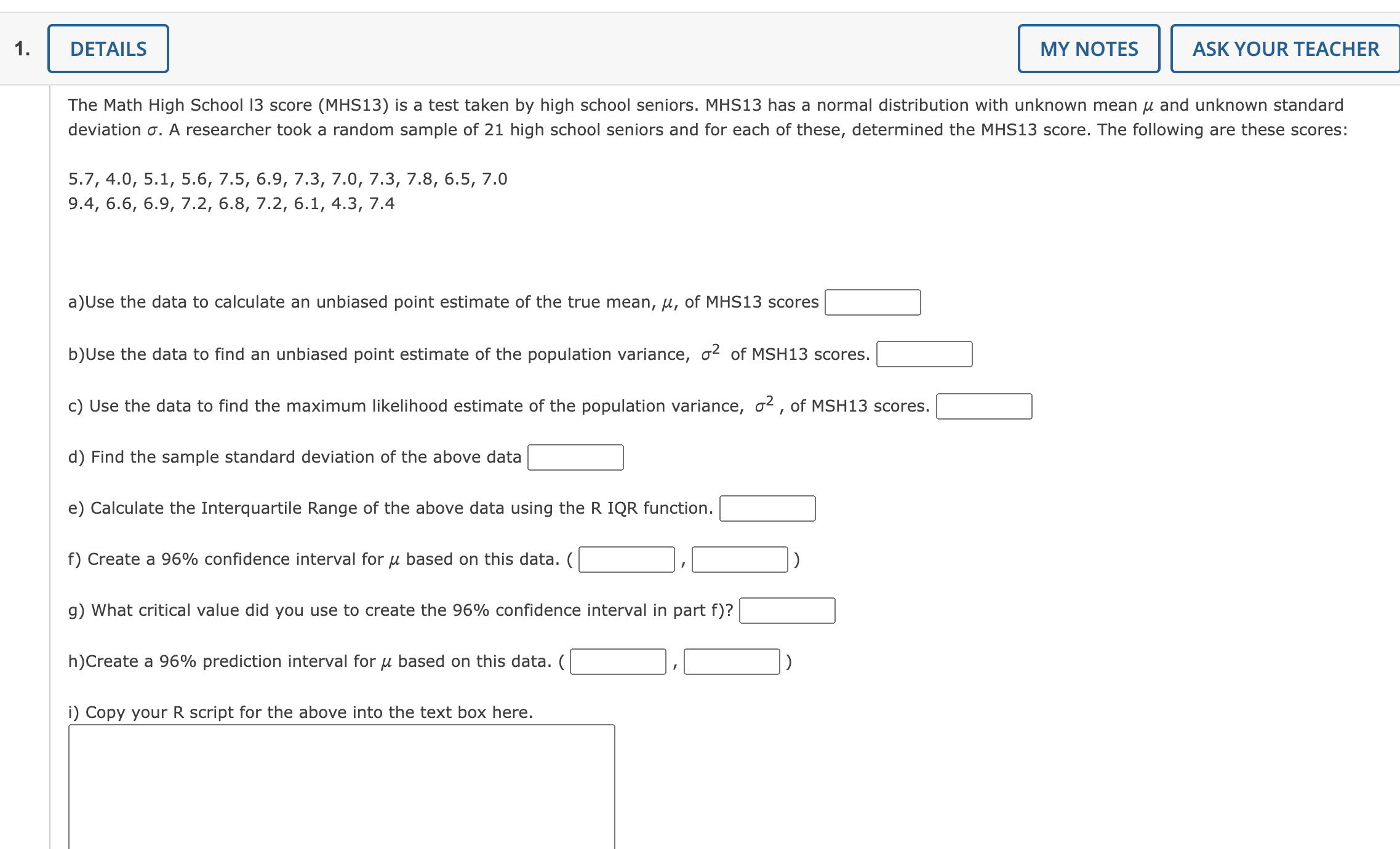 Solved The Math High School 13 ﻿score (MHS13) ﻿is a test | Chegg.com