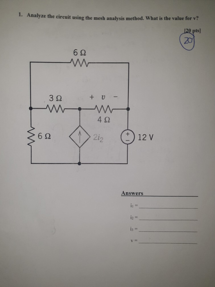 Solved 1. Analyze the circuit using the mesh analysis | Chegg.com