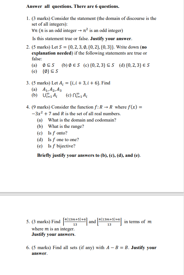 Solved Answer all questions. There are 6 questions. 1. (3 | Chegg.com