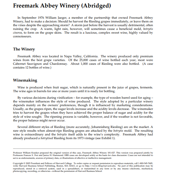 freemark abbey winery decision tree