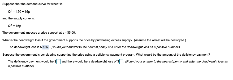 Solved Please help me solve for the deficiency payment and