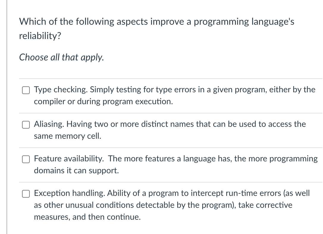 Solved Which of the following aspects improve a programming | Chegg.com