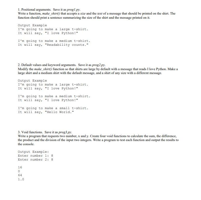 Solved 1. Positional arguments. Save it as prog/.py. Write a | Chegg.com image.