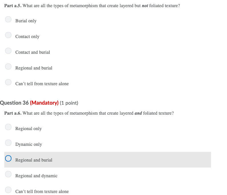 Solved Part a.5. What are all the types of metamorphism that | Chegg.com