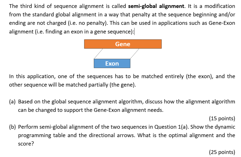 The third kind of sequence alignment is called | Chegg.com