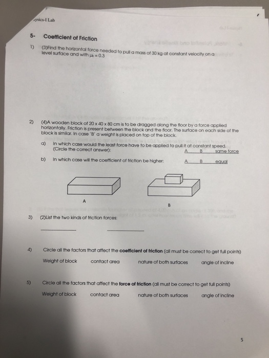 Solved ysics-I Lab 5- Coefficient of Friction 1) (3)/Find | Chegg.com