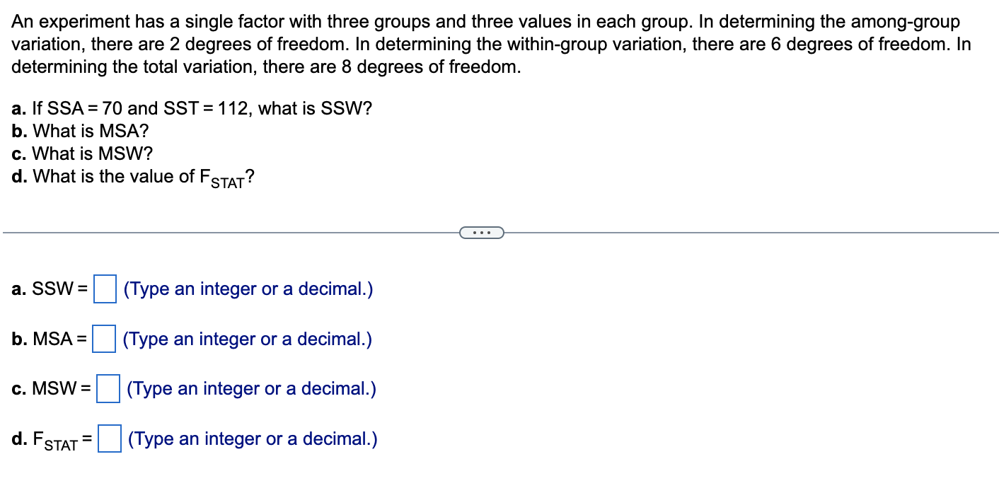 Solved An experiment has a single factor with three groups | Chegg.com