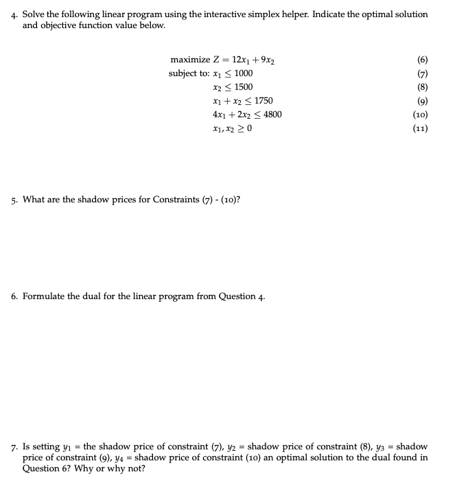 Solved 4. Solve the following linea r program using the | Chegg.com